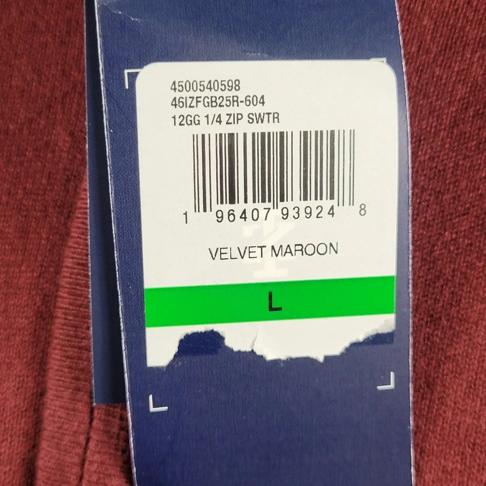 IZOD Quarter Zip Sweater Mens Large Velvet Maroon NWT 46IZFGB25R-604